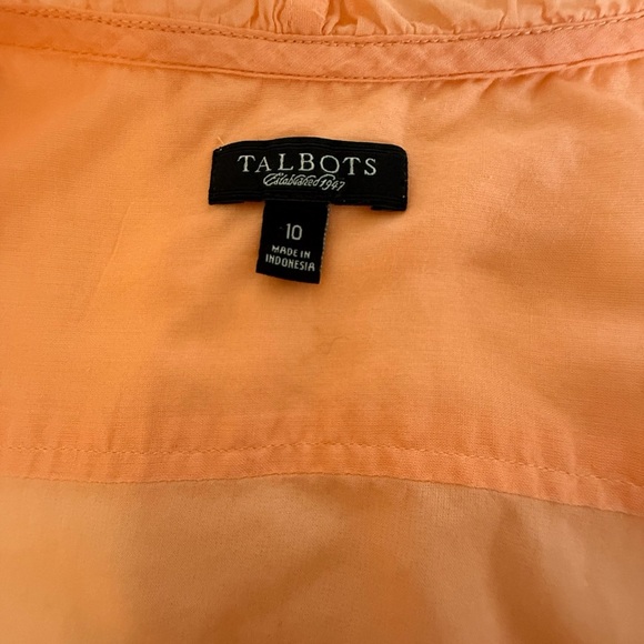 Talbots W’s Cotton Semi-Sheer Ruffle Blouse 10 Orange Long Sleeve Button Down - Picture 5 of 8